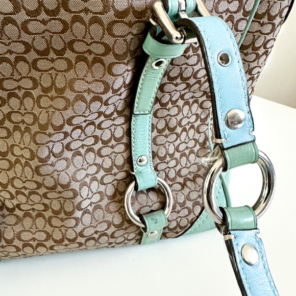 Coach Gallery Signature Jacquard Tan with Green and Patent Leather Satchel - Picture 12 of 12